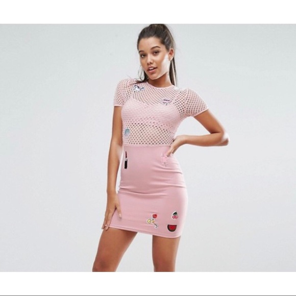 Pink Mesh Mini Dress with Patches - Picture 4 of 10